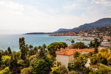 Fototapeta na wymiar View to Menton on French Riviera, Cote d'Azur, France
