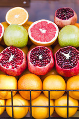 Mix tropic citrus fruits background.Fresh fruits close up.Health