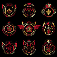 Set of vector vintage emblems created with decorative elements l