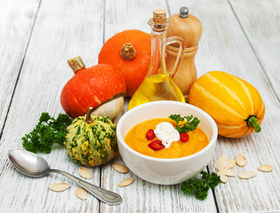 Pumpkin soup with fresh pumpkins
