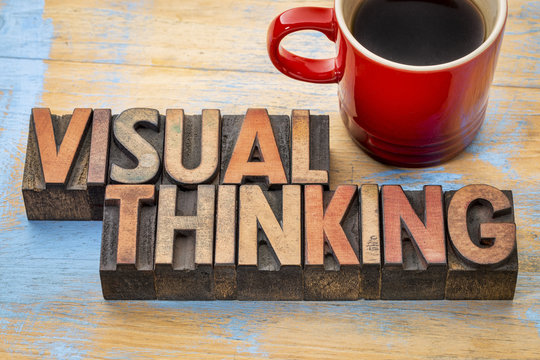 visual thinking word abstract in wood type