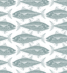 Vector seamless pattern with fishes, different species. Underwat