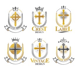 Christian Crosses emblems set. Heraldic vector design elements c