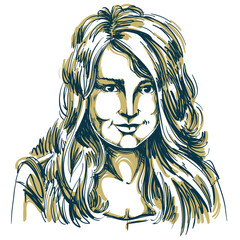 Artistic hand-drawn vector image, creative portrait of delicate