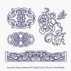Ancient Chinese Pattern of Spiral Curve Flower Vine Border