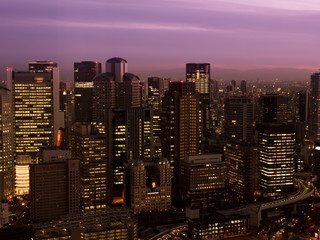 OSAKA City, Cityscape  view from UMEDA Sky Building at twilight dramatic sky