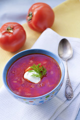 Borsch - traditional Ukrainian beetroot, cabbage and tomato soup