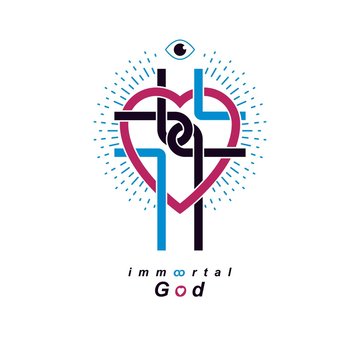 Love of God conceptual symbol combined with Christian Cross and