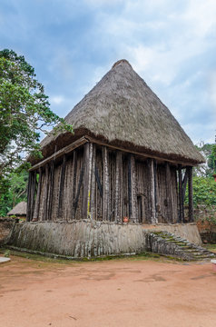 Wood and bamboo temple called Achum at traditional Fon's palace in Bafut, Cameroon, Africa