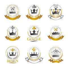 Royal Crowns emblems set. Heraldic Coat of Arms decorative logos