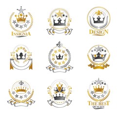 Royal Crowns emblems set. Heraldic Coat of Arms decorative logos