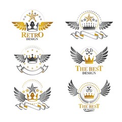 Fototapeta na wymiar Royal Crowns emblems set. Heraldic vector design elements collec