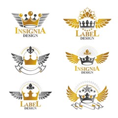 Obraz premium Royal Crowns emblems set. Heraldic vector design elements collec