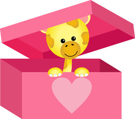 Cute giraffe inside a pink box