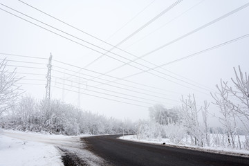 Snowy and frozen power lines