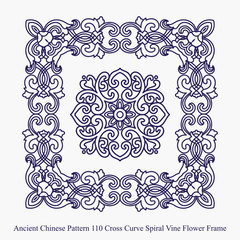 Ancient Chinese Pattern of Cross Curve Spiral Vine Flower Frame