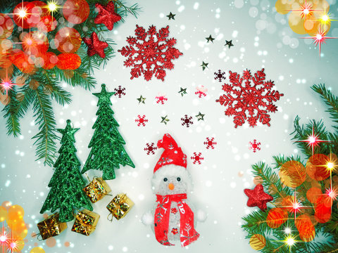 christmas decoration composition on wooden background