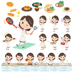 Pink jacket Middle woman cooking