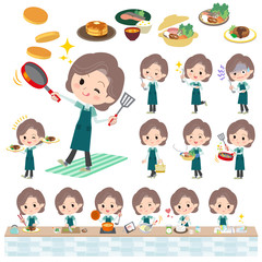 Blue-green wear Middle woman cooking