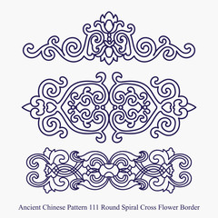 Ancient Chinese Pattern of Round Spiral Cross Flower Border