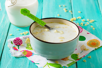 Dinner or breakfast children - milk soup with pasta in the form