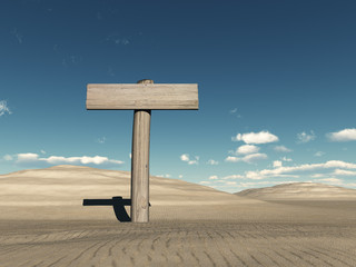 Letrero de madera en un desierto