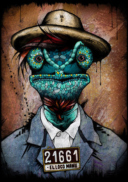 Gecko mugshot, illustration 