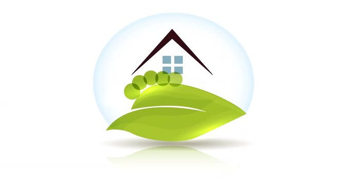 Beautiful house and garden icon design, green leafs and trees with glow