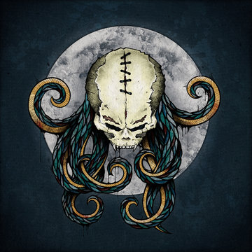 Octopus and skull hybrid, illustration