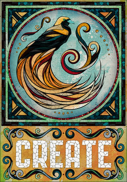 Bird of paradise motif, illustration 