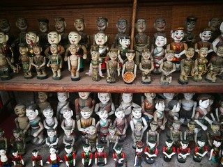 The Vietnamese traditional water puppets of the theater in Hanoi Vietnam. Each puppet represents...