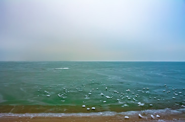 frozen sea at sunrise, sunset north, nature background