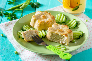 Dinner or lunch for children - roasted meat or fish souffle, ste