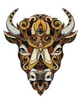 Bison head, illustration 