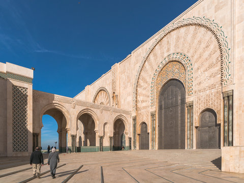 The Hassan II Mosque exterior pattern in Casablanca, Morocco
