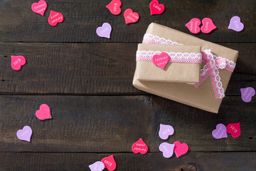 Valentine's Day gift box. Valentine's Day gifts with a pink ribb