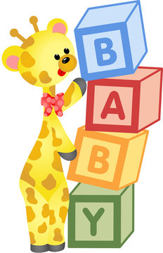 Cute giraffe with alphabet baby blocks
