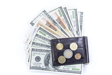 Fototapeta premium banknotes and coins in a purse 