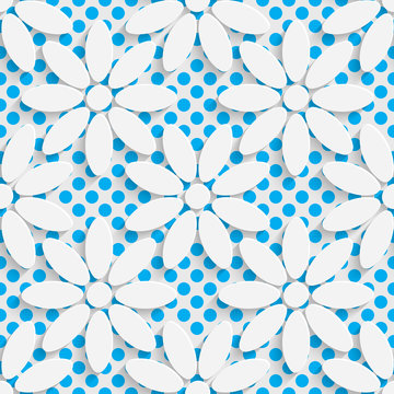 Seamless Flower Pattern. White and Blue Wrapping Background