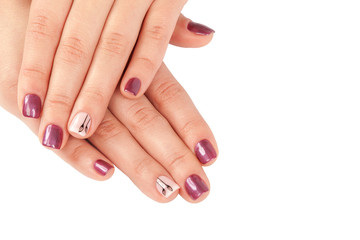 Fototapeta premium Beautiful female hands with manicure on white background