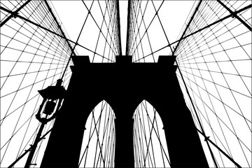 Brooklyn Bridge silhouette vector illustration. - obrazy, fototapety, plakaty