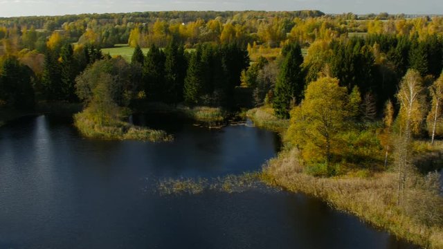 Colorful autumn landscape.Nature background. Lithuania Birzai