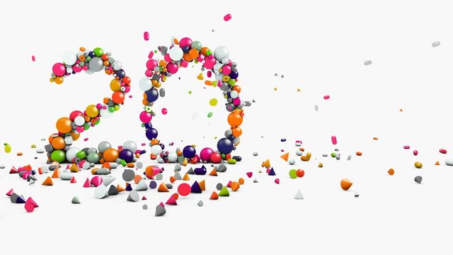 Motion graphics, animated 2017, New Year and Christmas concept, fountain scattering geometric objects falling on floor