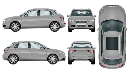 Silver Suv on white background. Car template. The ability to easily change the color. All sides in groups on separate layers. View from side; back; front and top.