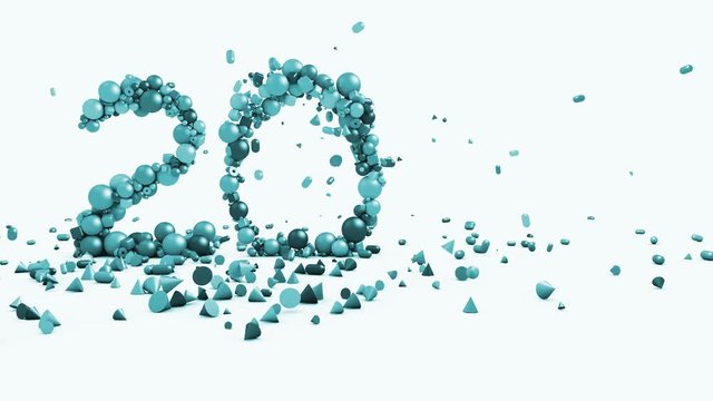 Motion graphics, animated 2017, New Year and Christmas concept, fountain scattering geometric objects falling on floor