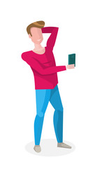 A Person with a Cell. Vector Isolated Illustration on White Background.