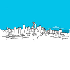 Seattle Skyline Panorama, Blaue Serie