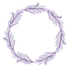 Fototapeta na wymiar Little Wreath With Watercolor Light Violet Leaves