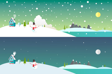 Flat design day and night winter landscape	