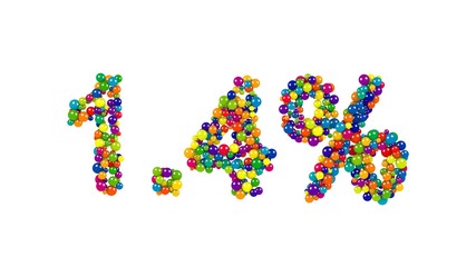 Colorful candy arranged in shape of 1.4 percent
